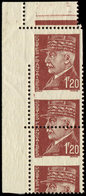 ** VARIETES 515   Pétain, 1f.20 Brun-rouge, BANDE De 3 Avec Variété De PIQUAGE, Bdf, TB - Ungebraucht