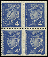 ** VARIETES 521A  Pétain,  4f. Outremer, PLI ACCORDEON Dans Un BLOC De 4, TB - Neufs