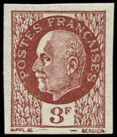 ** VARIETES 525B  Pétain,  3f. Brun-rouge, NON DENTELE, TB, Cote Et N° Maury - Neufs