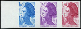 ** ESSAIS DE COULEURS NON DENTELES 2187   Liberté, 1,60, BANDE De 3 ESSAIS De COULEUR NON DENTELES Bdf, TB - Autres & Non Classés