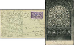 Let LETTRES DU XXe SIECLE N°144 Obl. PARIS 18/8/25 Sur CP Pour La BELGIQUE, Tarif Du 16/7/25, R Et TB - Covers & Documents