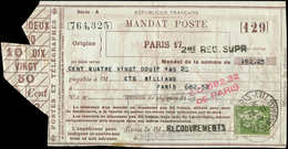 Let LETTRES DU XXe SIECLE N°284 Obl. PARIS-XVII 20/11/35 Sur Mandat-Poste, TB - Covers & Documents