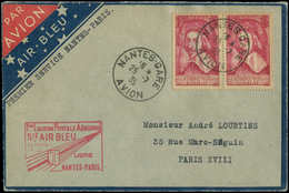 Let Air Bleu N°305 PAIRE Obl. Càd NANTES 25/7/35 Sur Env., Cachet  NANTES-PARIS, TB - First Flight Covers