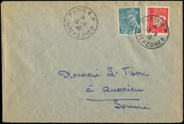 Let Guerre 1939/1945 N°514 + 538 Obl. Càd PARIS RP/INTERZONES 13/8/43 S. Env., TB - WW II