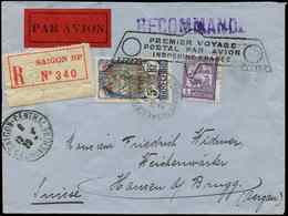 Let CANTON 82 : 2pi. S. 5f. Bleu, MIXTE Avec Indochine N°131, Obl. Càd SAIGON 12/4/29 S. Env. Rec. Premier Voyage Postal - Other & Unclassified