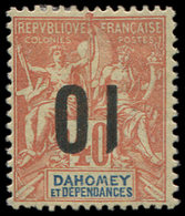 * DAHOMEY 39a : 10 Sur 40c. Rouge Orange, Surcharge RENVERSEE, TB. Br - Autres & Non Classés