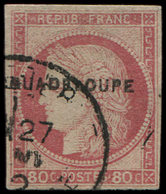 GUADELOUPE 13 : 80c. Rose, Obl., Défx, B/TB - Other & Unclassified