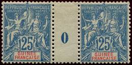 * GUINEE 16 : 25c. Bleu, PAIRE Mill.0, R Et TB - Autres & Non Classés