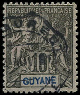 GUYANE 34 : 10c. Noir Sur Lilas, Obl. Cachet Ondulé Télégraphique De St Laurent En Noir, R Et TB - Other & Unclassified