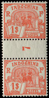 * INDOCHINE Taxe 56 : 1$ Vermillon, PAIRE Mill.7, TB, Cote Maury - Autres & Non Classés