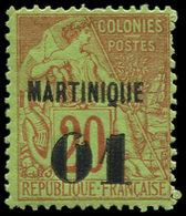 * MARTINIQUE 3 : 01 Sur 20c. Brique Sur Vert, Variété 0 Et U Cassés, TB - Autres & Non Classés