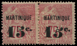 * MARTINIQUE 18a : 15c. Sur 75c. Rose, 5 PENCHE Tenant à Normal, Ch. De Renfort, Petite Froiss., B/TB - Other & Unclassified