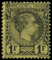 MONACO 9 : 1f. Noir Sur Jaune, Charles III, Obl., TB - Used Stamps