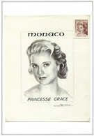 MONACO Princesse Grace, Projet Non Adopté, Grande épreuve En Noir Par E. Lacaque + Petite épreuve D'artiste En Brun, San - Oblitérés