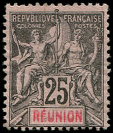 * REUNION 39a : 25c. Noir Sur Rose, DOUBLE REUNION, TB. C - Other & Unclassified