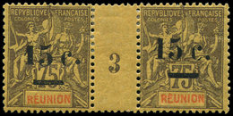 * REUNION 54d : 15c. S. 75c. Violet S. Jaune, 1 PLUS PETIT Que 5 Dans Une Paire Mill.3, TB - Autres & Non Classés