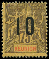 * REUNION 79A : 10 Sur 75c. Violet-noir Sur Jaune, CHIFFRES ESPACES, TB - Autres & Non Classés