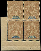 ** SAINT PIERRE ET MIQUELON 67 : 30c. Brun, BLOC De 4 Cdf Avec Spectaculaire Variété De PIQUAGE Dûe à Une DOUBLE Perfora - Unused Stamps