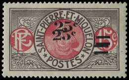 * SAINT PIERRE ET MIQUELON 118a : 25c. Sur 15c. Violet Brun Et Rose, DOUBLE Surcharge, TB - Unused Stamps