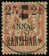 ZANZIBAR 58 : 25c. Et 2 1/2 Sur 4a. Sur 40c. Rouge-orange, Obl., TB. Br - Used Stamps