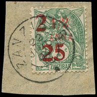 ZANZIBAR 63 : 2 Et 25 Sur 1/2a. Sur 5c. Vert, Obl. Sur Fragt, TB. Br - Used Stamps
