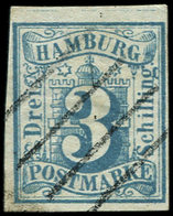 ALLEMAGNE (ANCIENS ETATS) HAMBOURG 4 : 3s. Bleu-vert, Obl., TB - Hambourg