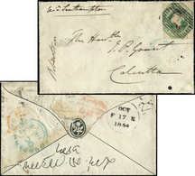 Let GRANDE BRETAGNE 7 : 1s. Vert, Touché, Obl. S. Env. Pour Calcutta, 1854, B/TB - Unused Stamps