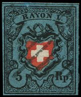 SUISSE 14 : 5Rp. Bleu Foncé, Noir Et Rouge, Obl., TB - Used Stamps