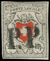 SUISSE 16 : 2 1/2Rp. Noir Et Rouge, Poste Locale, Obl. P.P., TB, Certif. Calves - Used Stamps