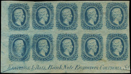 (*) ETATS CONFEDERES D'AMERIQUE 10c : 10c. Bleu, BLOC De 10 Cdf Avec Keatinge Et Ball..., TB - 1861-65 Confederate States