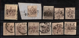 0007 ANTICHI STATI - LOMBARDO VENETO - 1850/1857 - Cartoncino Con 11 Esemplari Del 30 Cent (7/21) - Interessante - Da Es - Sonstige & Ohne Zuordnung