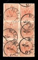 0010 ANTICHI STATI - LOMBARDO VENETO - 15 Cent (20) - Blocco Verticale Di Sei Con Piega Orizzontale Al Centro - Ottimi M - Andere & Zonder Classificatie