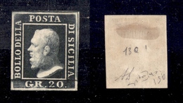 0080 ANTICHI STATI - SICILIA - 1859 - 20 Grana Ardesia Scuro (13c) - Senza Gomma - Diena + Cert. Raybaudi (415) - Other & Unclassified