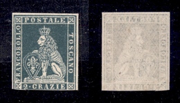 0084 ANTICHI STATI - TOSCANA - 1851 - 2 Crazie Azzurro Verdastro Chiaro (5e) - Senza Gomma - Tre Grandi Margini Ma Corto - Andere & Zonder Classificatie