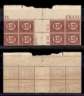 0241 REGNO - 1875 - 20 Cent (3-Servizio) - Testatina Del Foglio Con Due Blocchi Di Quattro Separati Dall’interspazio E F - Autres & Non Classés