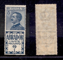 0276 REGNO - 1924 - Pubblicitari - 25 Cent Abrador (4) - Ottima Centratura - Traccia Di Linguella (320) - Andere & Zonder Classificatie