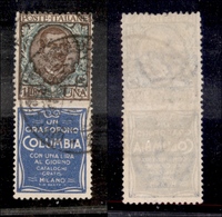0290 REGNO - 1924 - Pubblicitari - 1 Lira Columbia (19) - Usato - Cert. AG (1.500) - Other & Unclassified