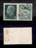 0334 REPUBBLICA SOCIALE - 1943 - GNR Brescia - 25 Cent Aviazione (15/IIef-Propaganda) Con R Punto Piccolo - Cert. AG - Altri & Non Classificati