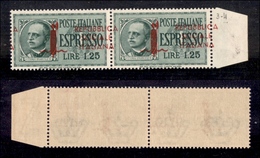 0384 REPUBBLICA SOCIALE - 1944 - 1,25 Lire Espresso (21gaa) - Coppia Orizzontale Bordo Foglio - Soprastampa Spostata A D - Autres & Non Classés