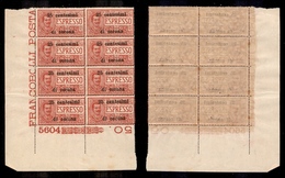 0462 OCCUPAZIONI - TRENTO E TRIESTE - 1919 - 25 Cent (1-Espressi) - Blocco Angolare Di 8 Con Numero Di Tavola - Gomma In - Autres & Non Classés