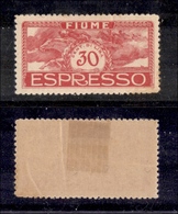 0472 OCCUPAZIONI - FIUME - 1920 - Non Emesso - 30 Cent Espresso (1A) - Nuovo Con Gomma - Consuete Grinze Di Gomma (800) - Autres & Non Classés