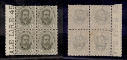 0599 COLONIE - ERITREA - 1895/1899 - Quartina Del 45 Cent (18) - Bordo Foglio - Gomma Integra (450) - Autres & Non Classés