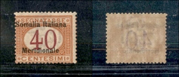 0738 COLONIE - SOMALIA - 1906 - 40 Cent Segnatasse (5a) Con Soprastampa Spostata - Gomma Integra - Cert. AG (1.500) - Altri & Non Classificati