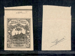 0790 SAN MARINO - 1916 - Prova Di Macchina Del 10 + 5 Cent Croce Rossa (CEI P50A) - Senza Gomma - Cert. Sorani - Altri & Non Classificati