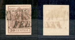 1078 ANTICHI STATI - LOMBARDO VENETO - 1850 - 30 Cent Bruno Rossiccio (8b) II Tipo - Usato - Other & Unclassified