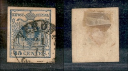 1090 ANTICHI STATI - LOMBARDO VENETO - 1856 - 45 Cent Azzurro Carta A Macchina (22) - Usato (100) - Sonstige & Ohne Zuordnung