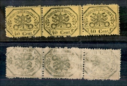 1179 ANTICHI STATI - PONTIFICIO - 1868 - 40 Cent (29m/n) - Striscia Di Tre Senza Punto Dopo 40 - Carta Sottile Con Decal - Other & Unclassified