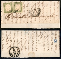 1197 ANTICHI STATI - SARDEGNA - 1861 - Due 5 Cent Verde Oliva Giallastro (13Cc) - Testatina Di Lettera Da Palermo A Cefa - Other & Unclassified