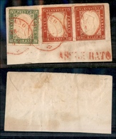 1199 ANTICHI STATI - SARDEGNA - Milano 28.12.61 (in Rosso) - 5 Cent (13Cc) + Coppia Del 40 Cent (16D) Appena Corta A Sin - Autres & Non Classés