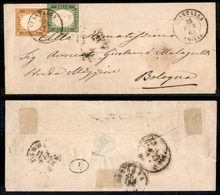 1204 ANTICHI STATI - SARDEGNA - 10 Cent (14Df) + 5 Cent (13Db-doppia Testa) - Bustina Da Guastalla A Bologna Del 25.2.63 - Other & Unclassified